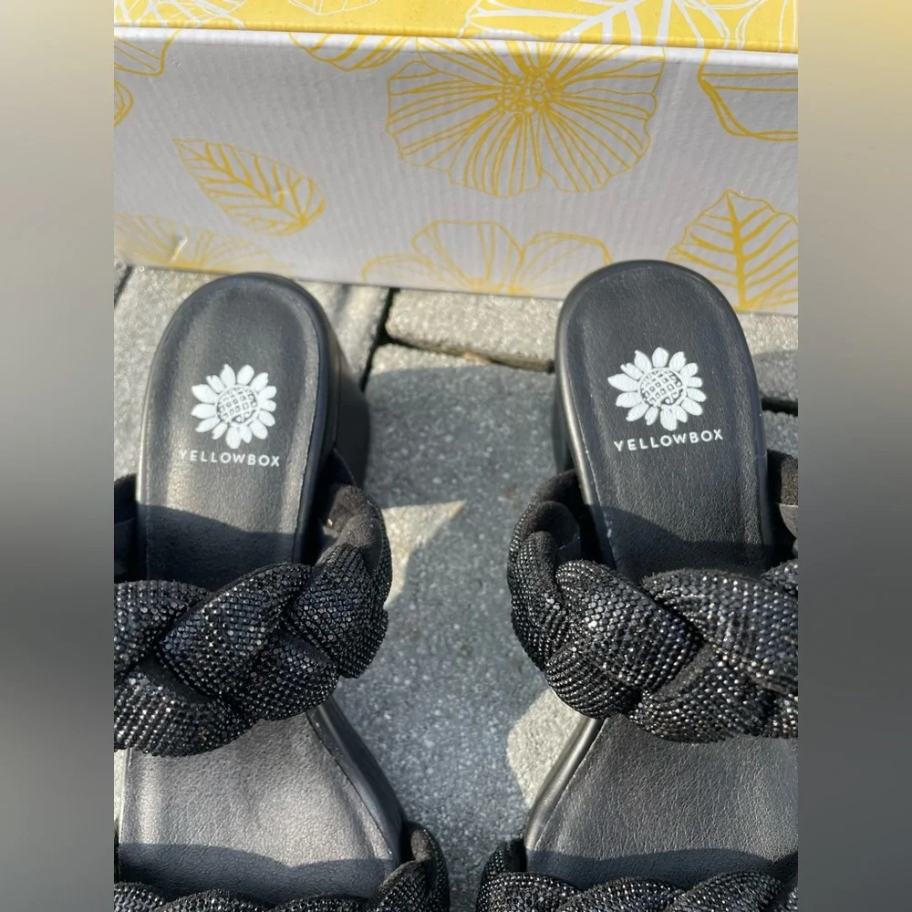 Women’s Yellow Box Ceala Black Braided Sparkling Block Heel Sandals 8 ✨NEW✨ - Picture 7 of 9